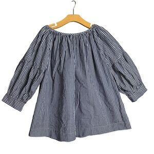 Bergfabel Navy Gingham Check Puff Sleeve Blouse Top Size 40 Artisanal Italy
